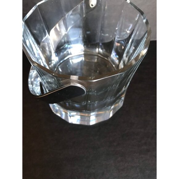 Vintage Mini Crystal Ice Bucket With Silver Tone Handle 14 Faceted Sides - Picture 8 of 10
